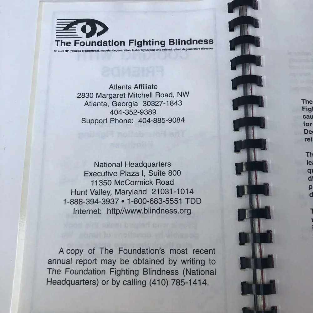 Cooking With Friends Atlanta Affiliate Foundation Fighting Blindness Cookbook